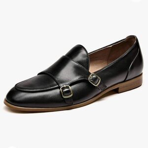 Black leather loafers